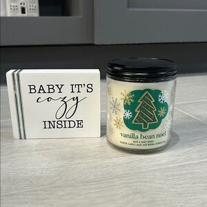 Vanilla Bean Noel Scented Candle - Cream & Baby it’s Cozy Inside sign